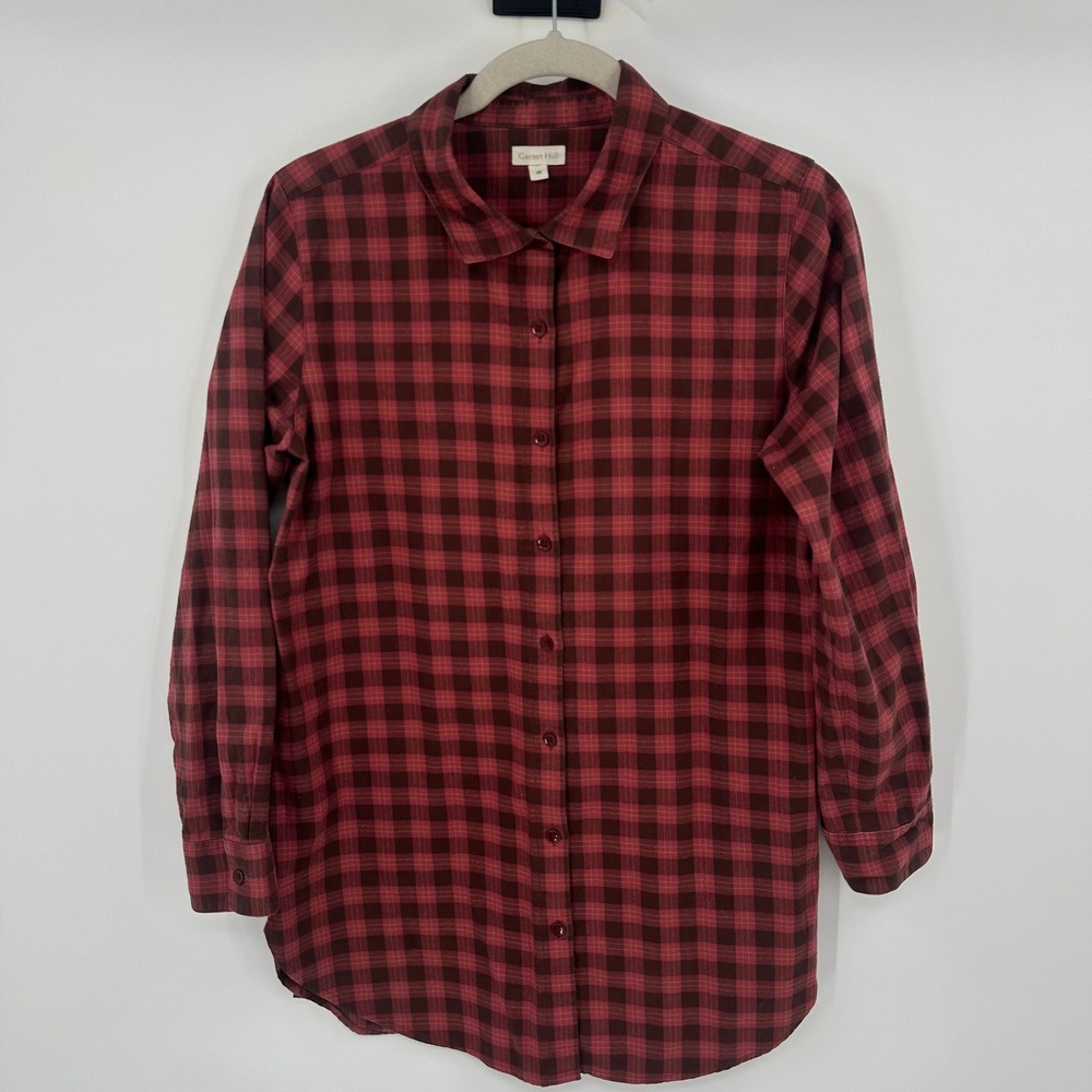 Garnet Hill Red Brown Plaid Organic Pima Cotton Button Down Shirt Womens 6‎